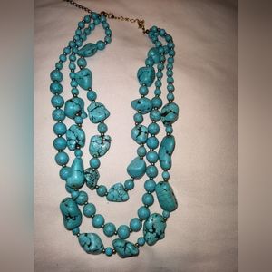 Turquoise Statement Three Row Layered Necklace Adjustable